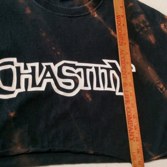Chastity Rocks Shirt 2XL Crop Top Bleach Dyed Black Reworked Christian Religious - Picture 6 of 15
